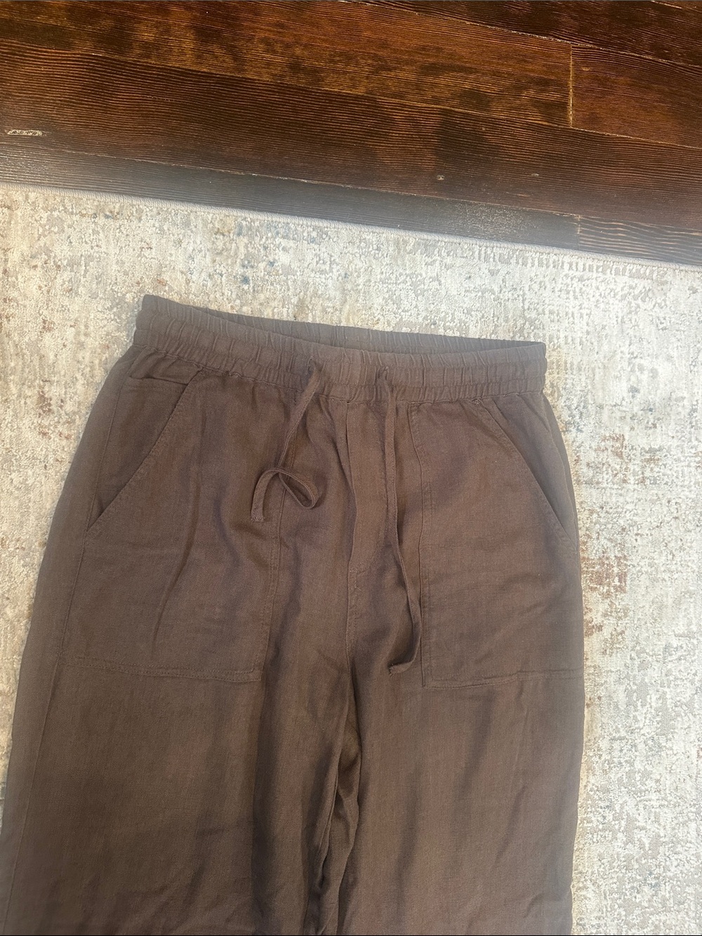 Wide-Leg Drawstring brown pants - Picture 3 of 4